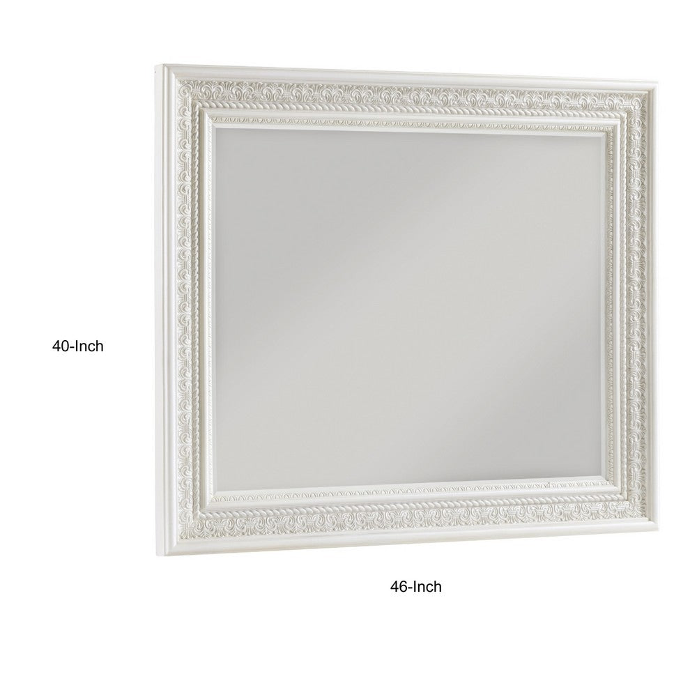 Rotu Dresser Mirror | Egg & Dart Molded Frame | Pearl White Wood | 40x46