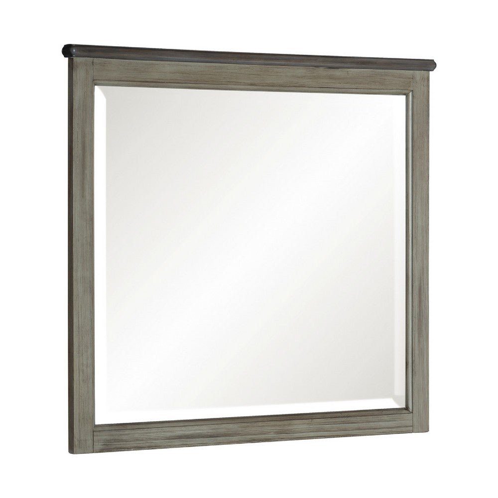 Cadie Dresser Mirror | Planked Top Rail | Antique Gray & Coffee Brown 38x42