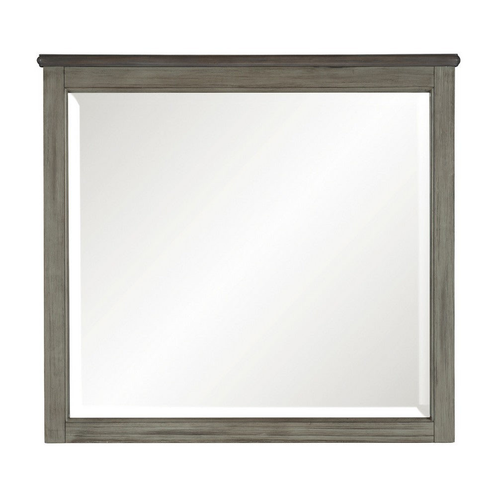 Cadie Dresser Mirror | Planked Top Rail | Antique Gray & Coffee Brown 38x42