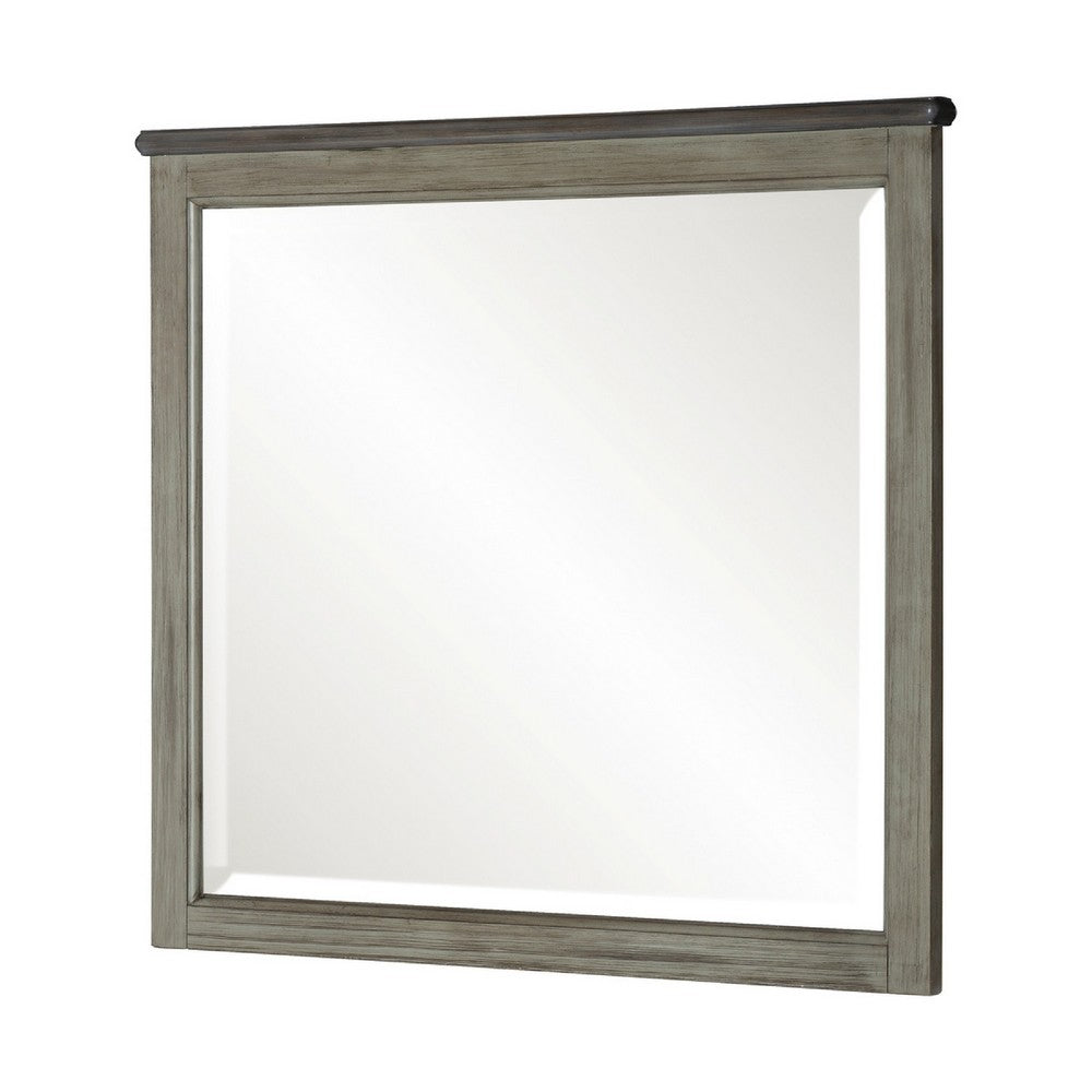 Cadie Dresser Mirror | Planked Top Rail | Antique Gray & Coffee Brown 38x42