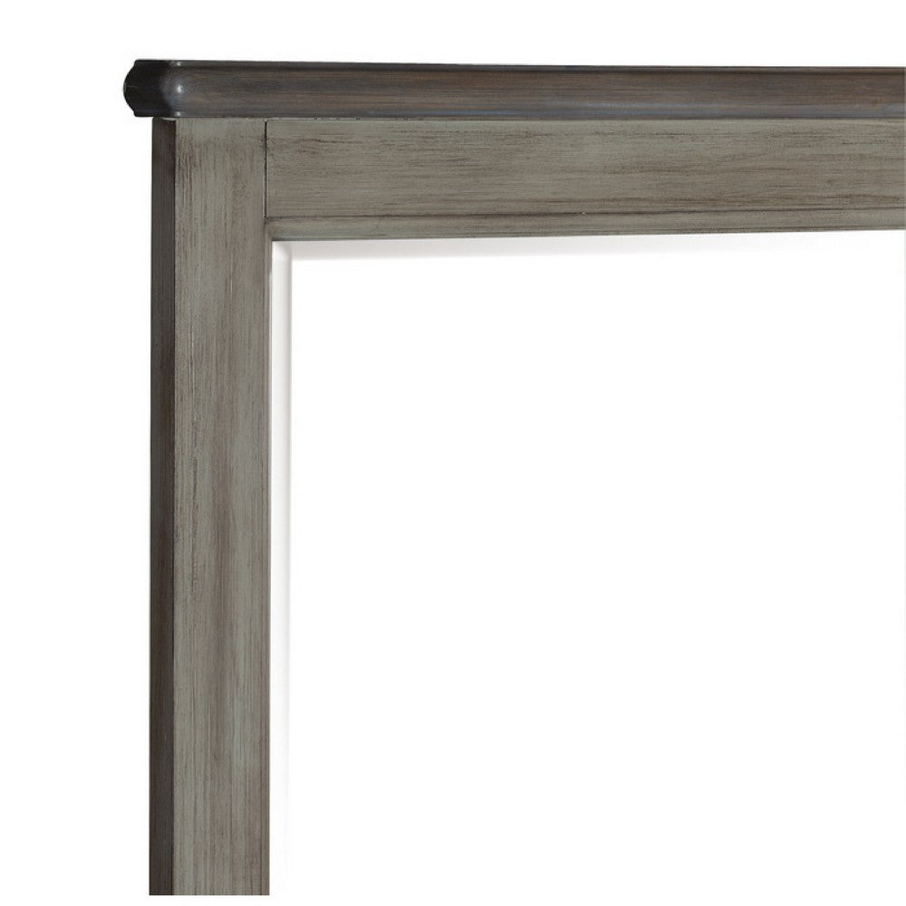 Cadie Dresser Mirror | Planked Top Rail | Antique Gray & Coffee Brown 38x42