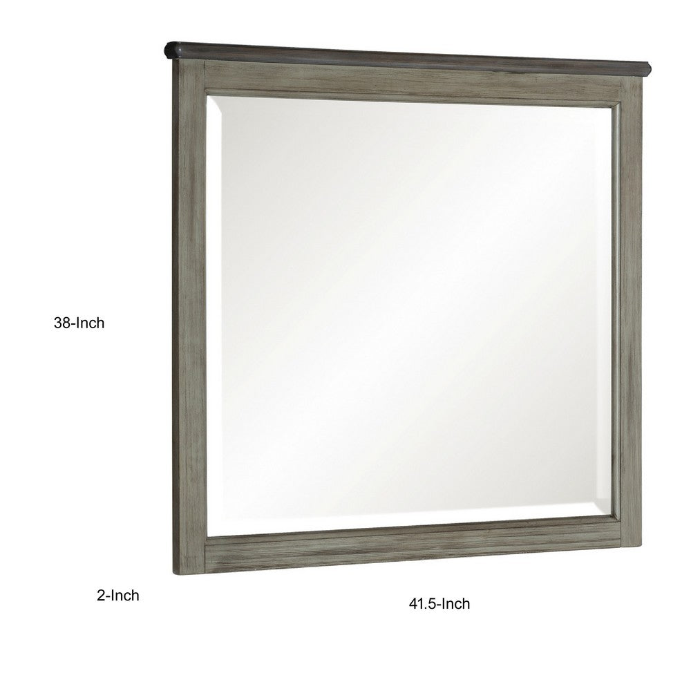 Cadie Dresser Mirror | Planked Top Rail | Antique Gray & Coffee Brown 38x42