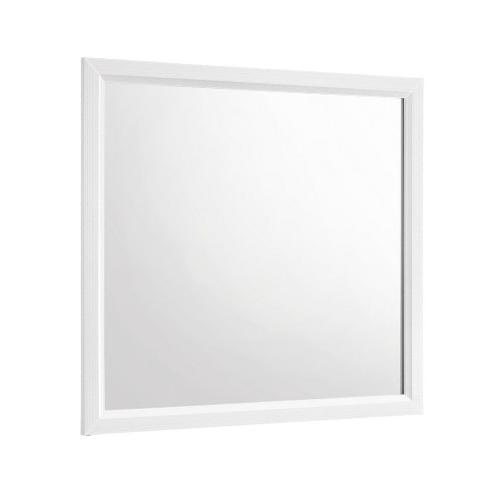 Ameya Dresser Mirror | Framed Design | Printed White Wood Grain | 36x39