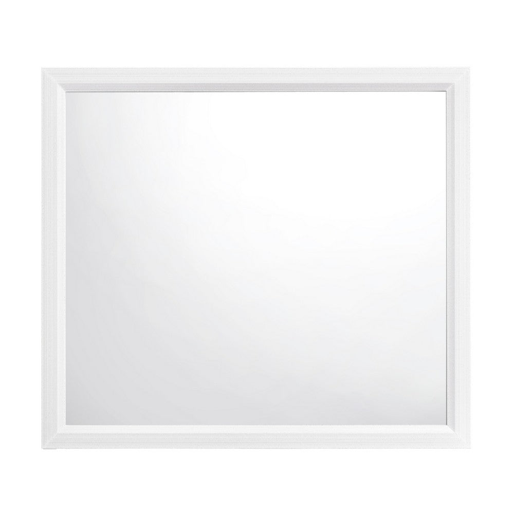 Ameya Dresser Mirror | Framed Design | Printed White Wood Grain | 36x39