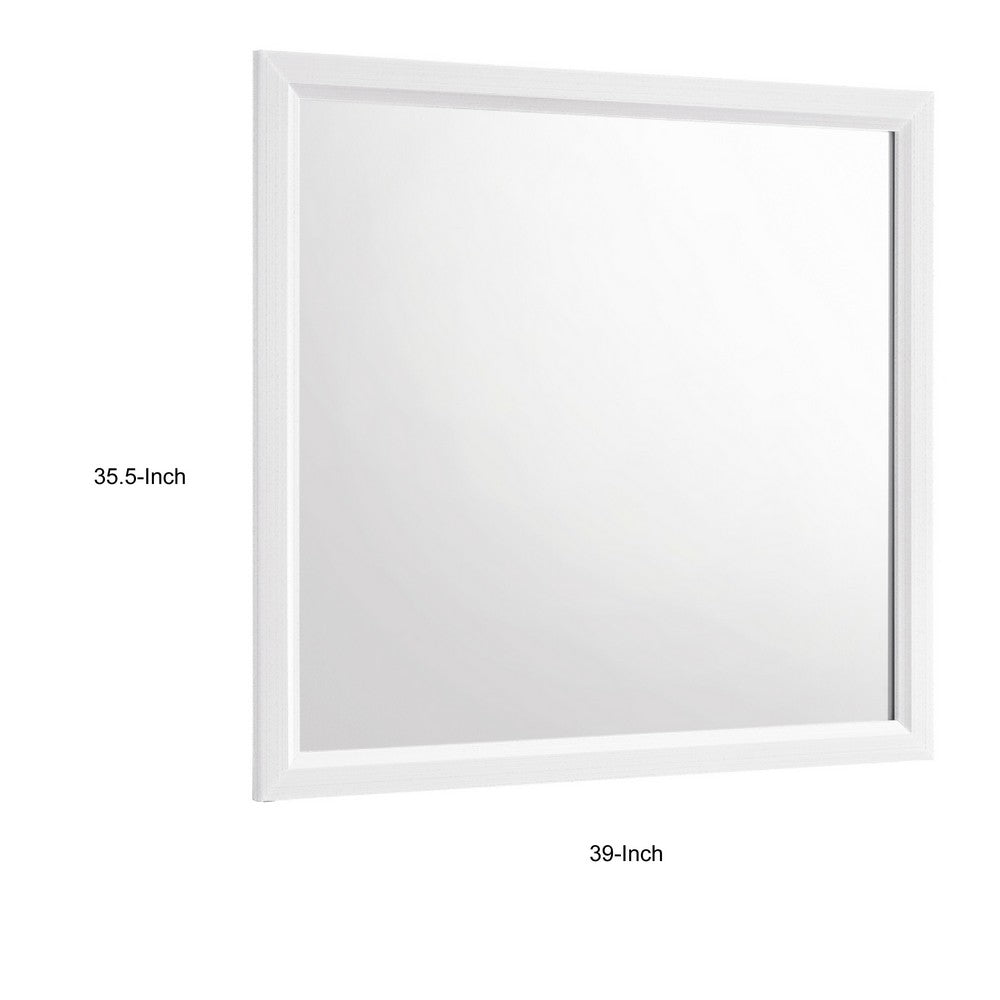 Ameya Dresser Mirror | Framed Design | Printed White Wood Grain | 36x39