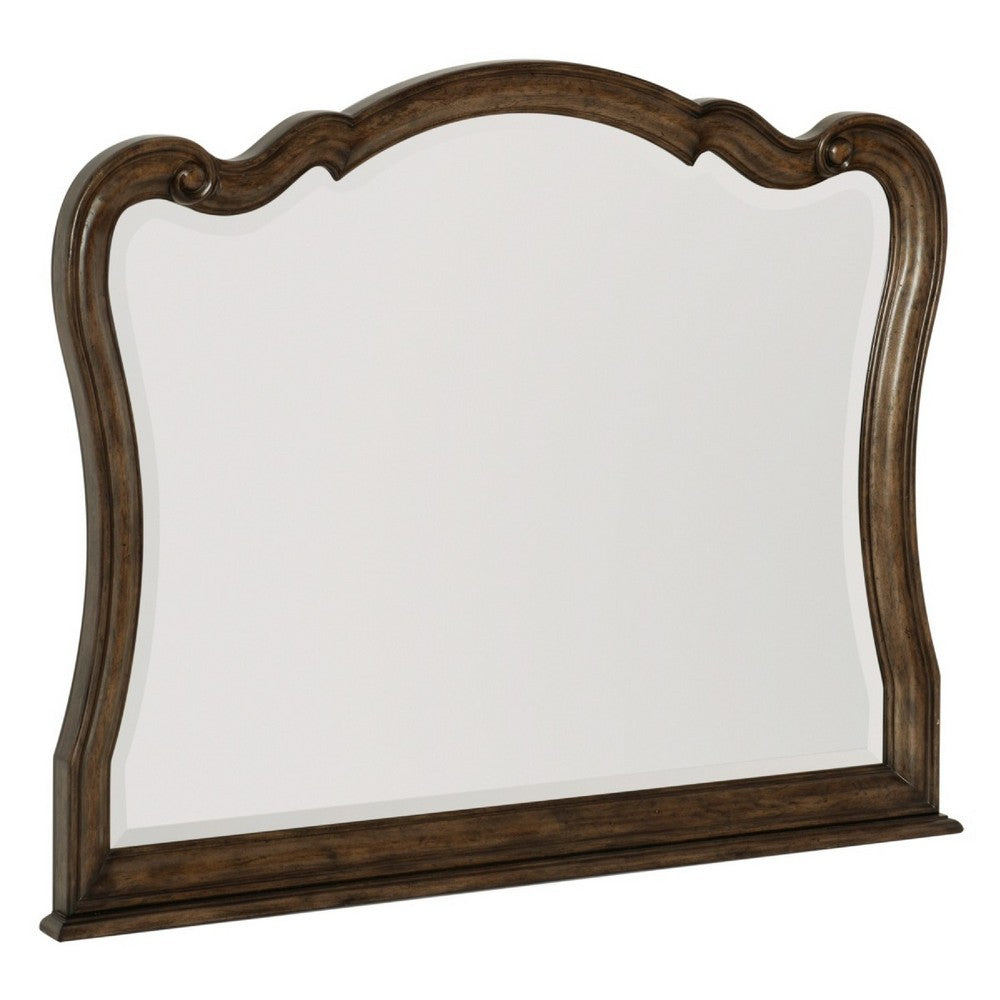 Deborah Dresser Mirror | Arched Frame w Routed Edges | Oak Brown 40x48