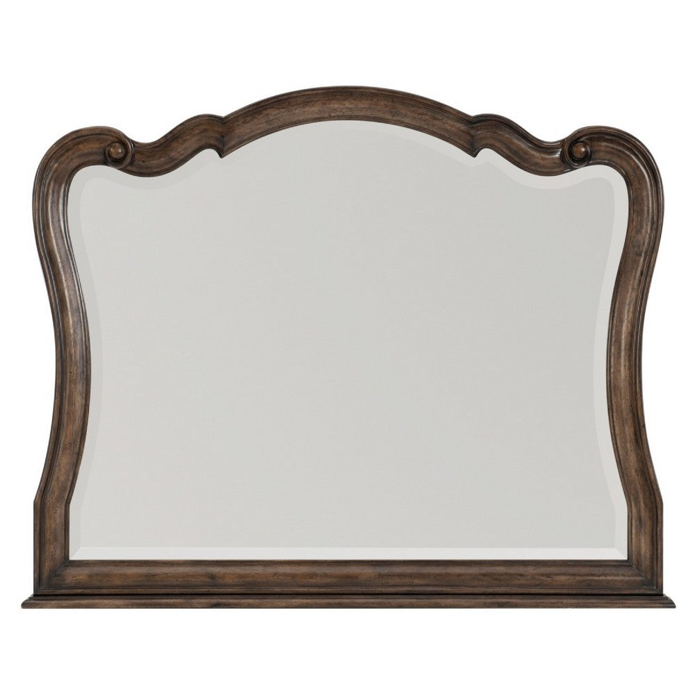 Deborah Dresser Mirror | Arched Frame w Routed Edges | Oak Brown 40x48