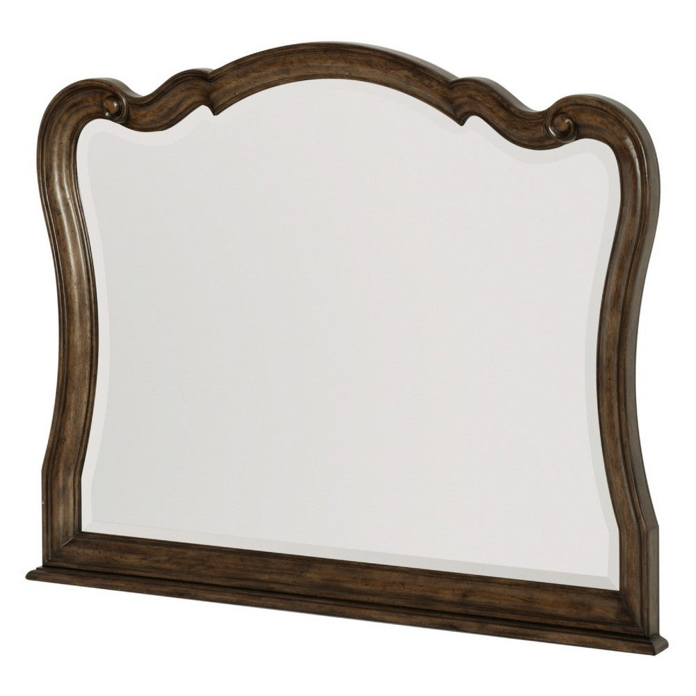Deborah Dresser Mirror | Arched Frame w Routed Edges | Oak Brown 40x48