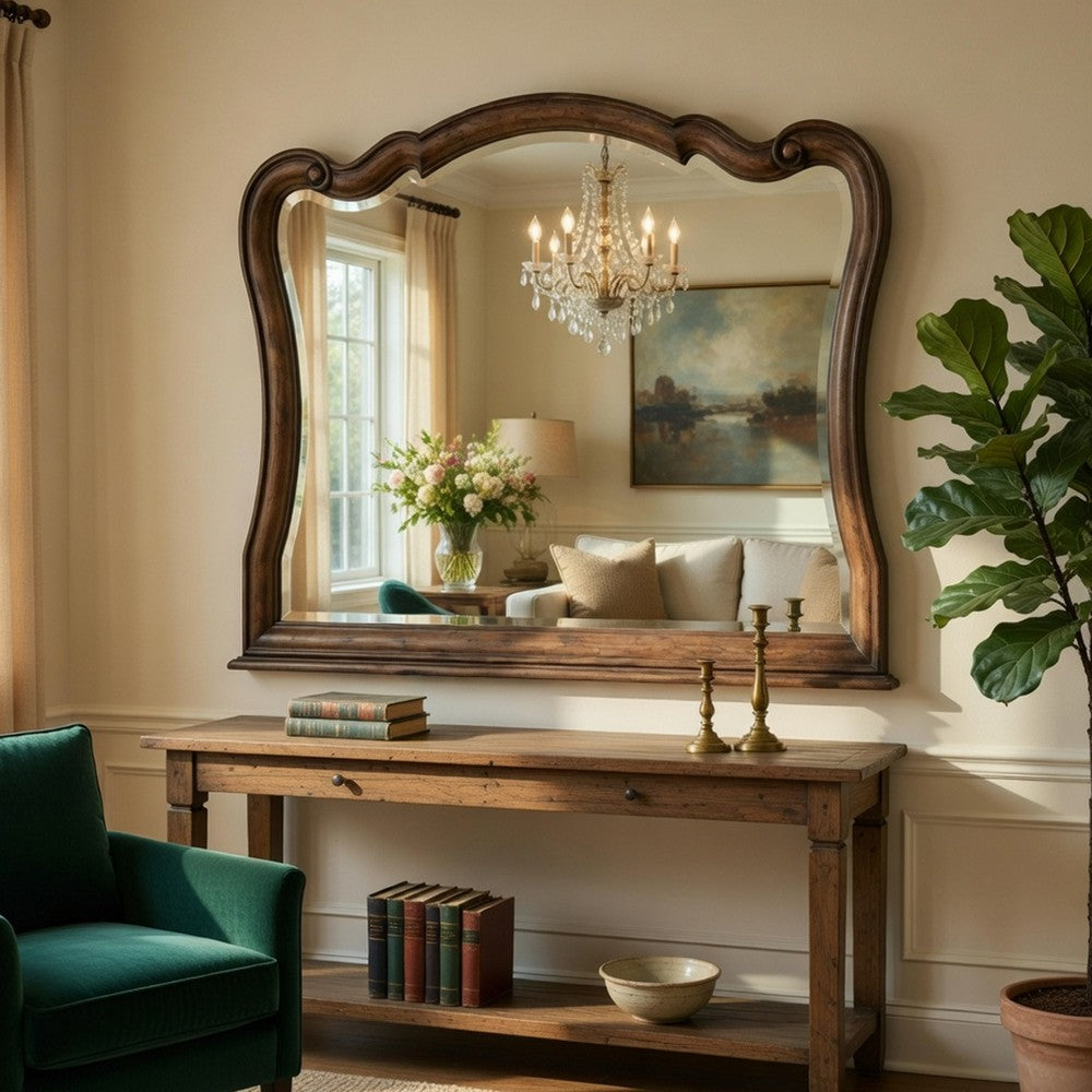 Deborah Dresser Mirror | Arched Frame w Routed Edges | Oak Brown 40x48