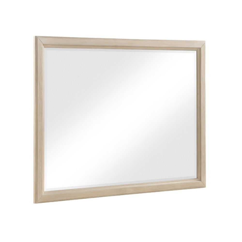 Hadly Dresser Mirror | Framed Design | Farmhouse Style | Beige Wood 38x51