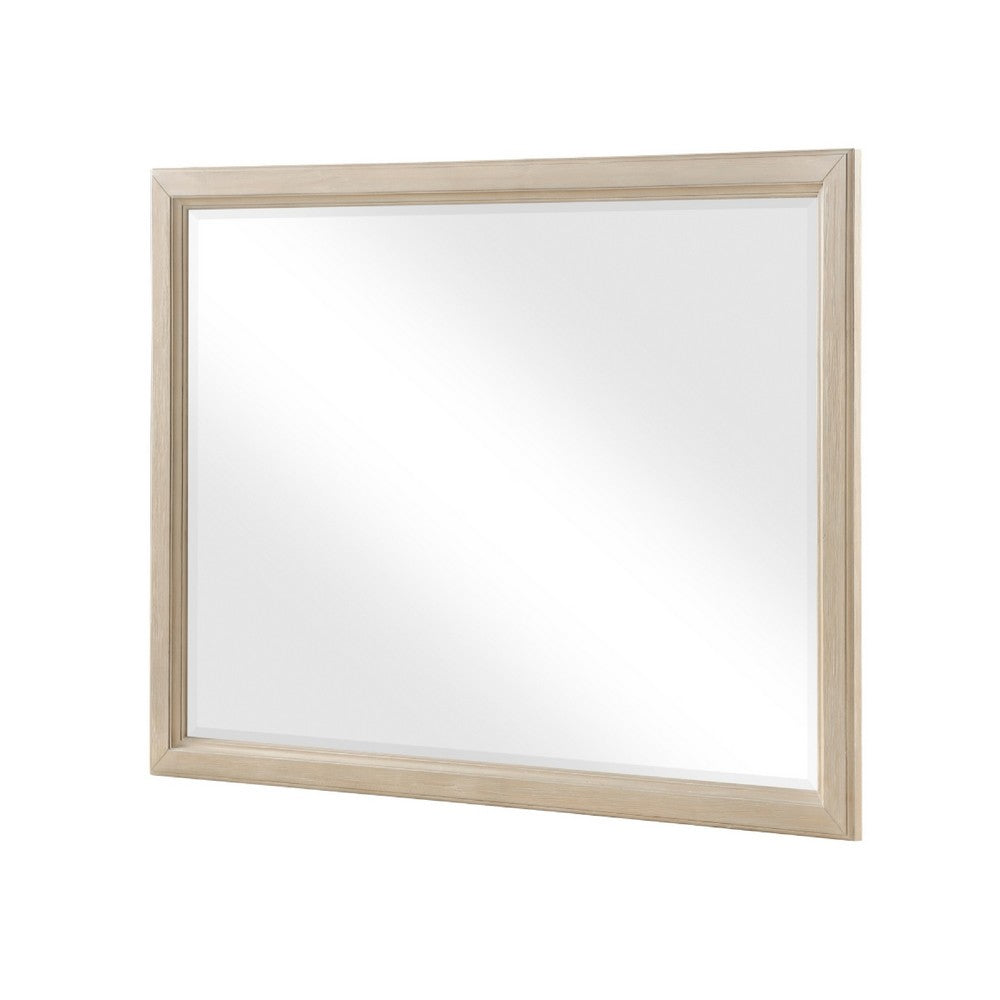 Hadly Dresser Mirror | Framed Design | Farmhouse Style | Beige Wood 38x51