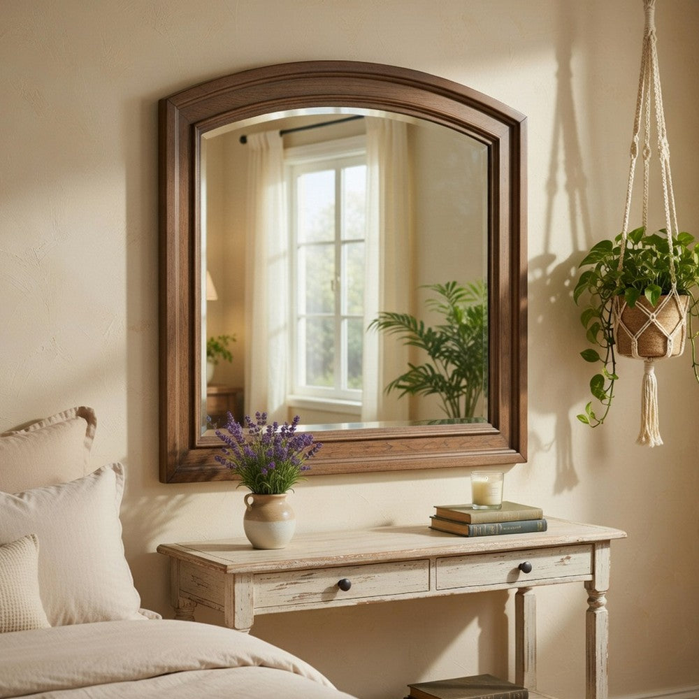 Bely Arched Dresser Mirror | Picture Frame Molding | Antique Brown 37x42