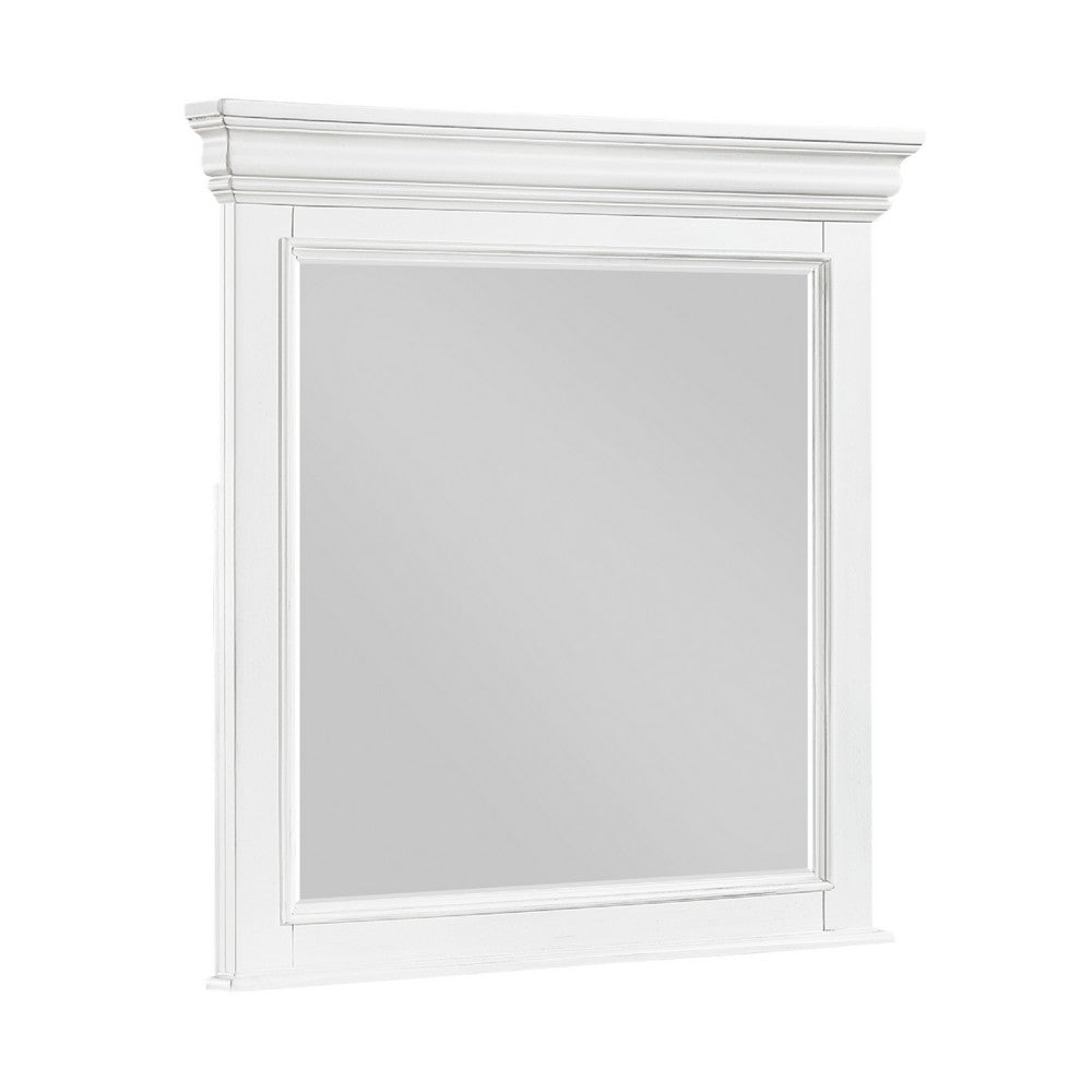 Jena Dresser Mirror | Crown Molded Frame | White Wood | 36x38 Rectangular