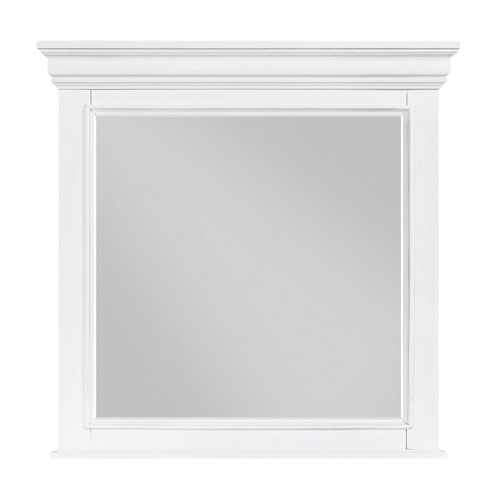 Jena Dresser Mirror | Crown Molded Frame | White Wood | 36x38 Rectangular