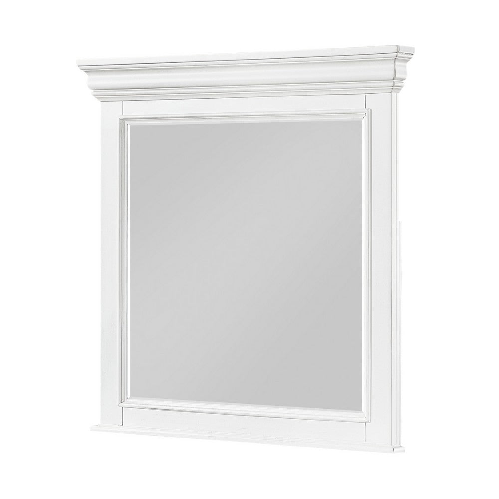 Jena Dresser Mirror | Crown Molded Frame | White Wood | 36x38 Rectangular