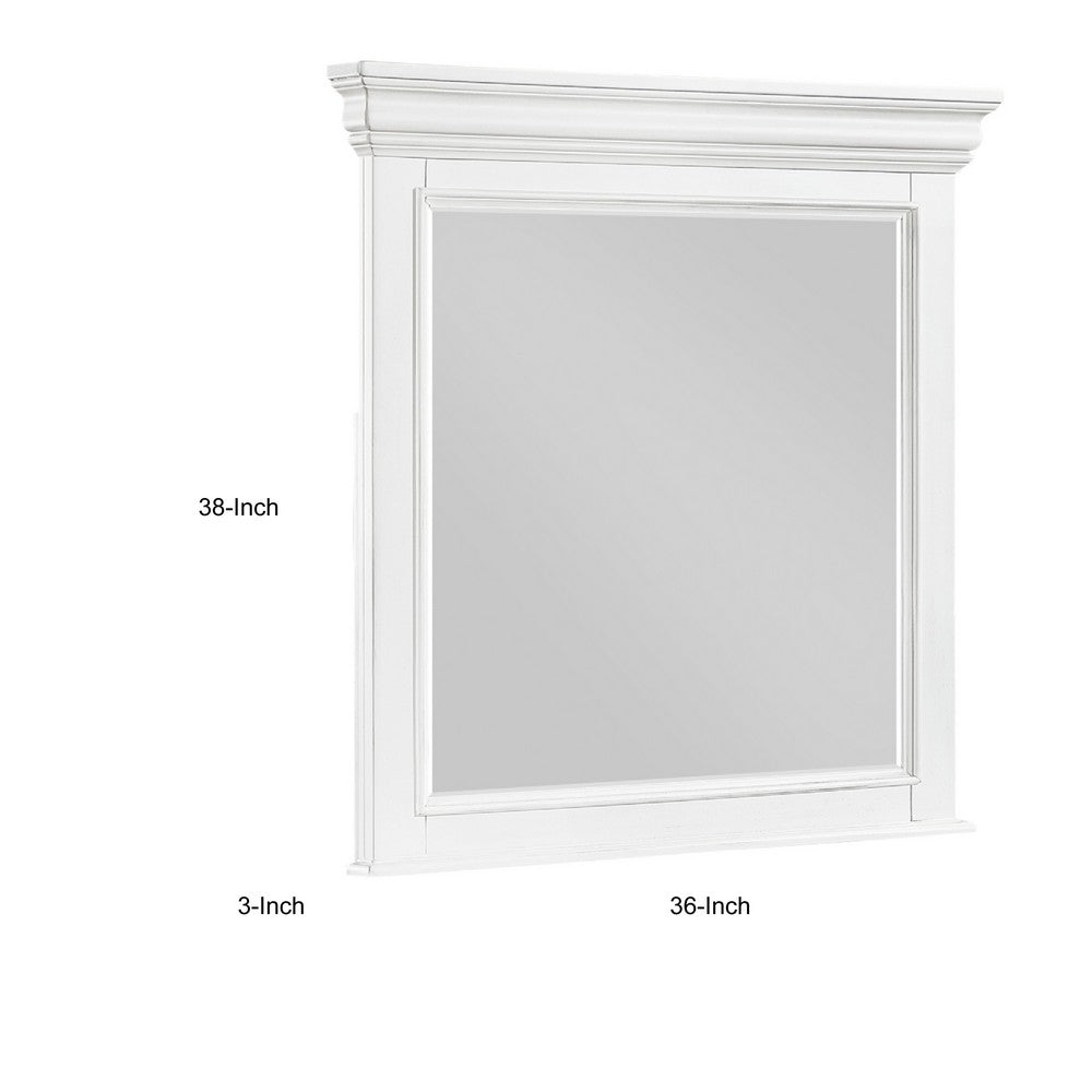 Jena Dresser Mirror | Crown Molded Frame | White Wood | 36x38 Rectangular
