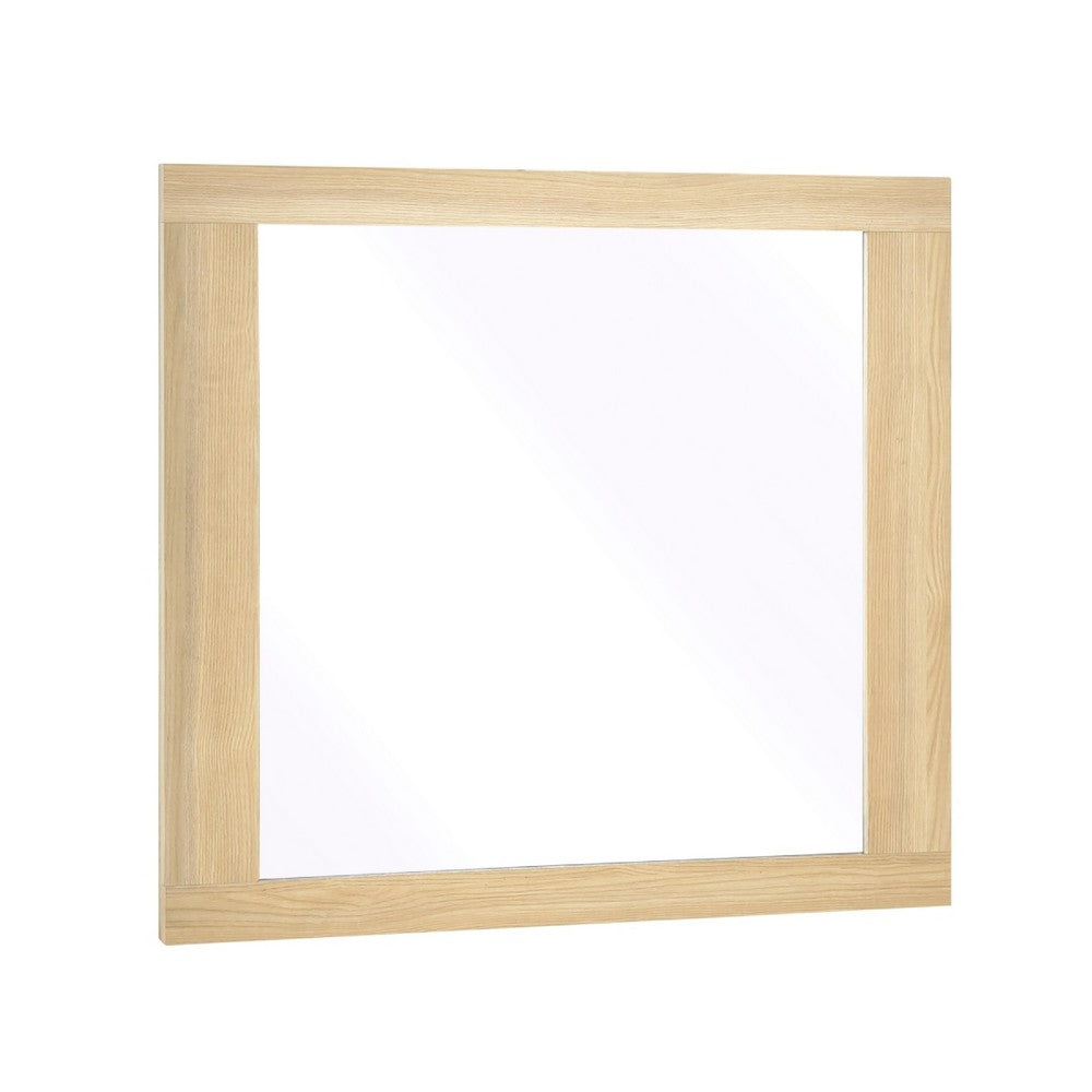 Kery Dresser Mirror | Rectangular Frame | Natural Brown Wood | 37x41
