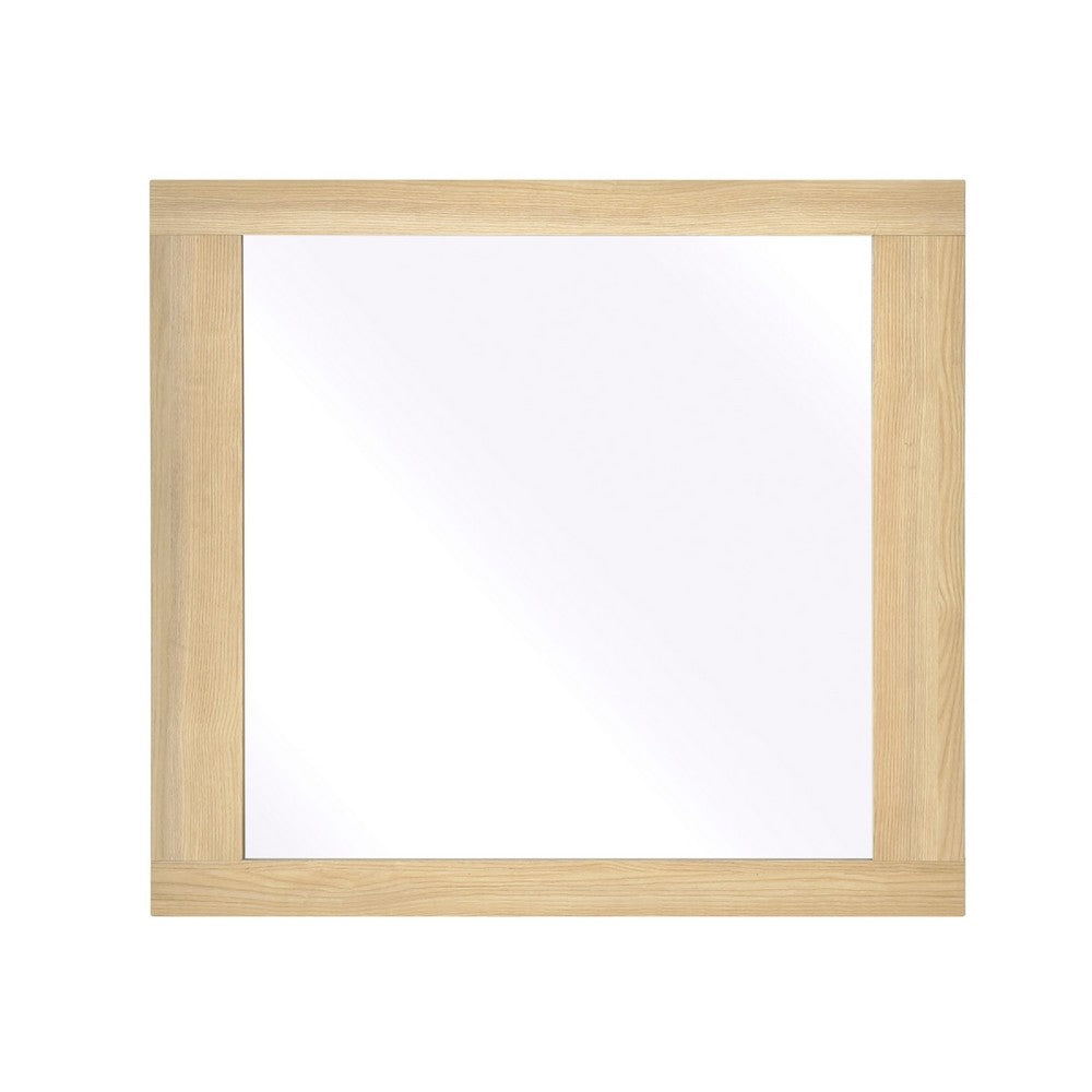 Kery Dresser Mirror | Rectangular Frame | Natural Brown Wood | 37x41