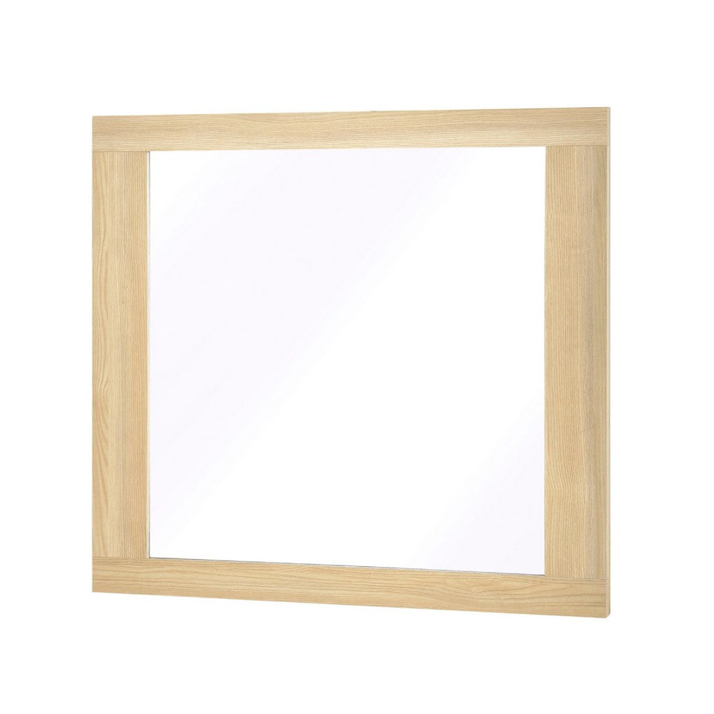 Kery Dresser Mirror | Rectangular Frame | Natural Brown Wood | 37x41