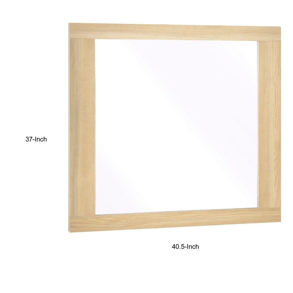 Kery Dresser Mirror | Rectangular Frame | Natural Brown Wood | 37x41