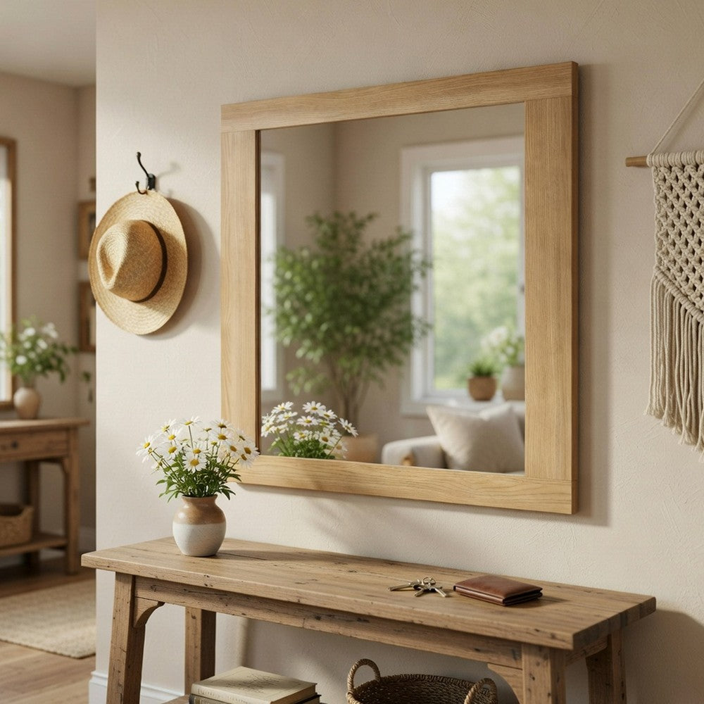 Kery Dresser Mirror | Rectangular Frame | Natural Brown Wood | 37x41