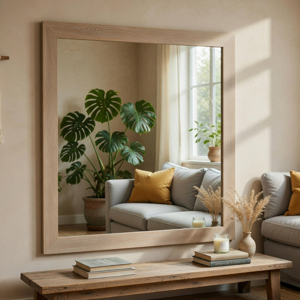 Asmi Dresser Mirror | Framed Design | Dusty Oak Gray Wood | Modern 37x39