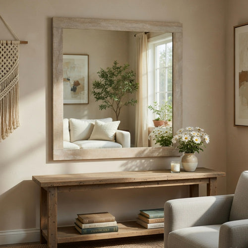 Asmi Dresser Mirror | Framed Design | Dusty Oak Gray Wood | Modern 37x39
