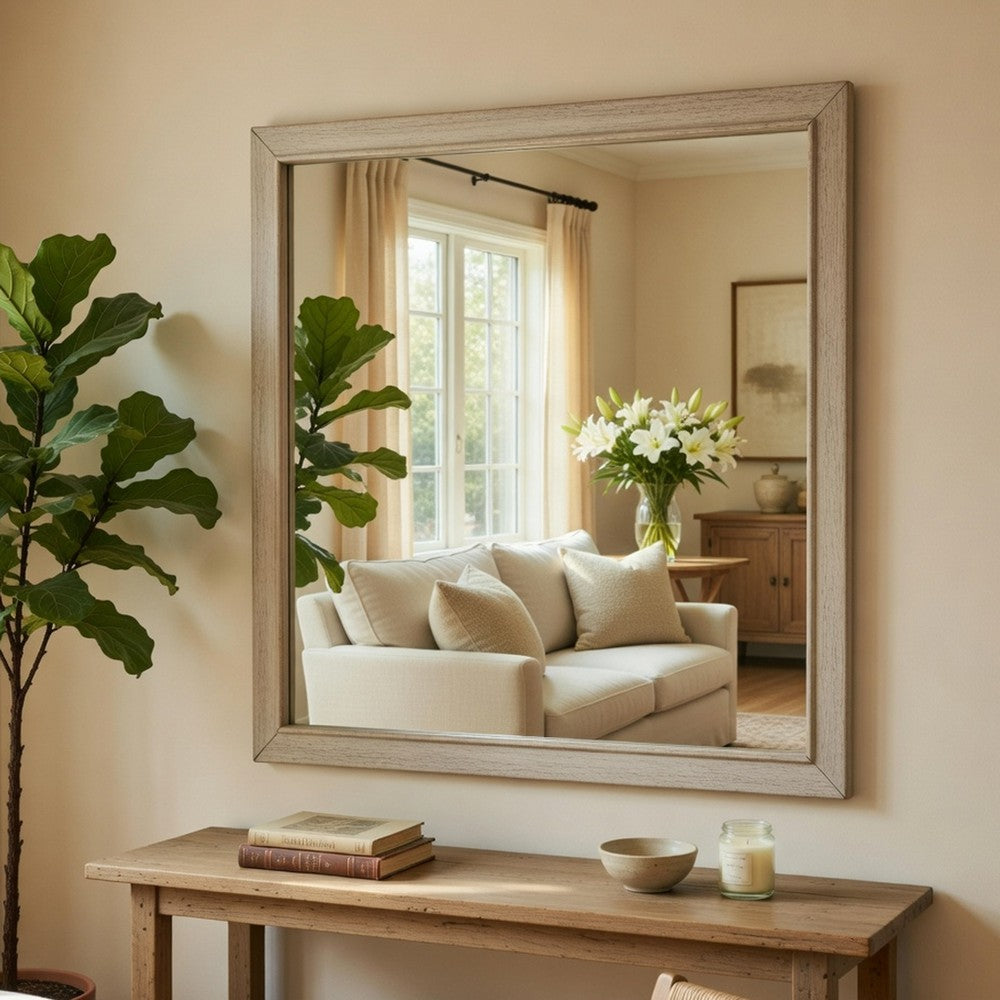 Evy Dresser Mirror | Framed Design | Rustic Gray Wood | 38x38 Square