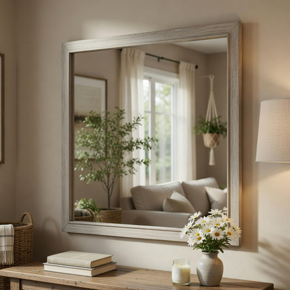 Evy Dresser Mirror | Framed Design | Rustic Gray Wood | 38x38 Square