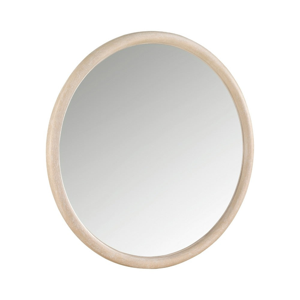Maty Dresser Mirror | 38x38 Slim Round Design | Light Oak Brown Wood
