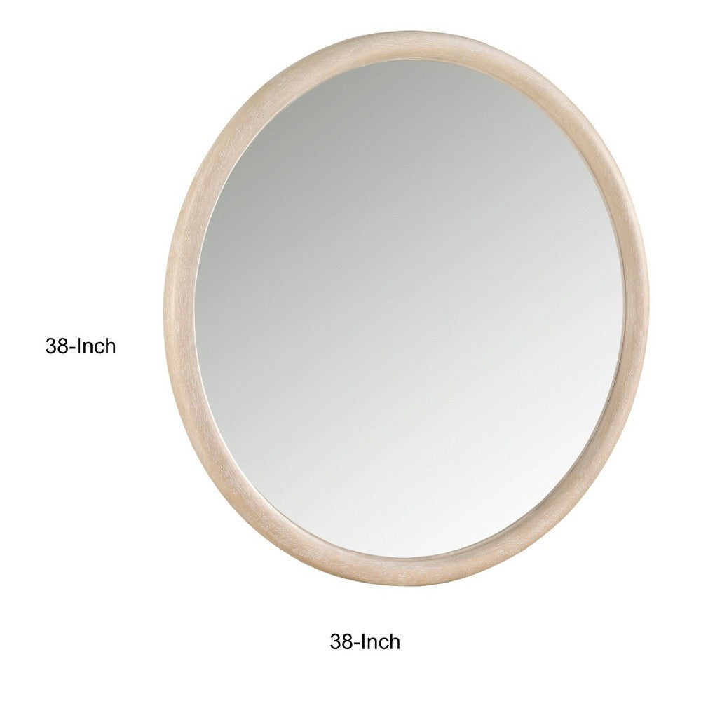 Maty Dresser Mirror | 38x38 Slim Round Design | Light Oak Brown Wood