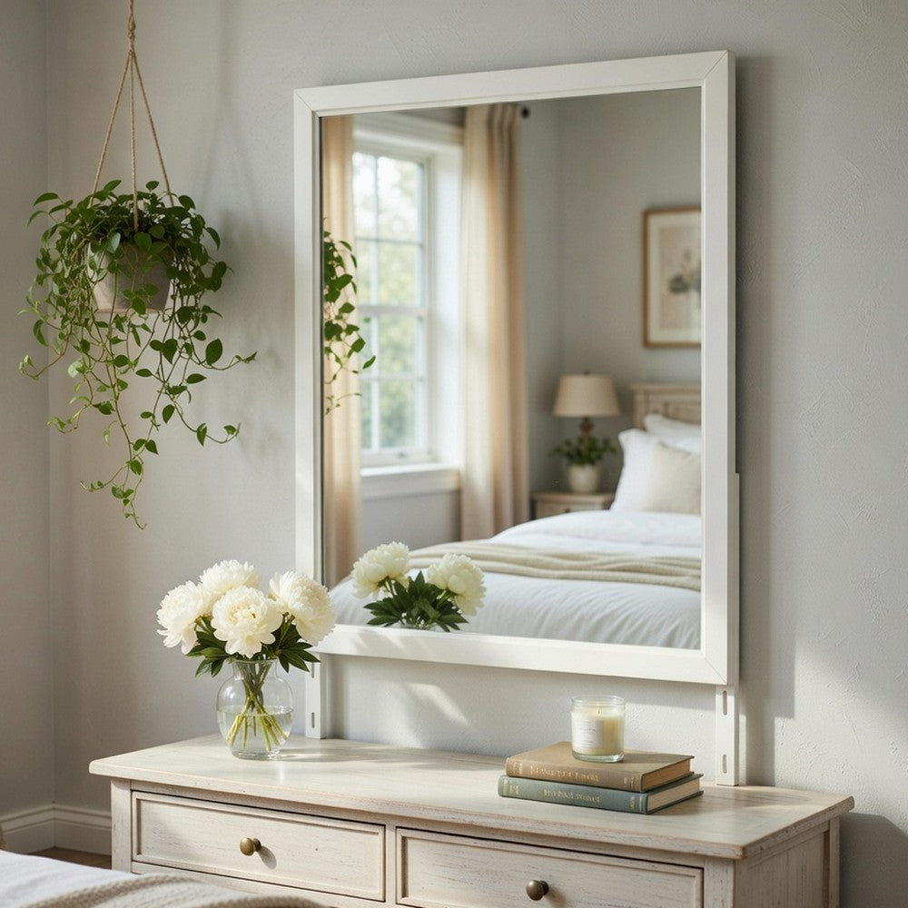 Flo 38x38 Square Dresser Mirror | Picture Frame Molding | Antique White