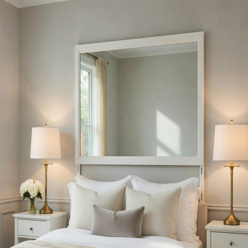 Flo 38x38 Square Dresser Mirror | Picture Frame Molding | Antique White