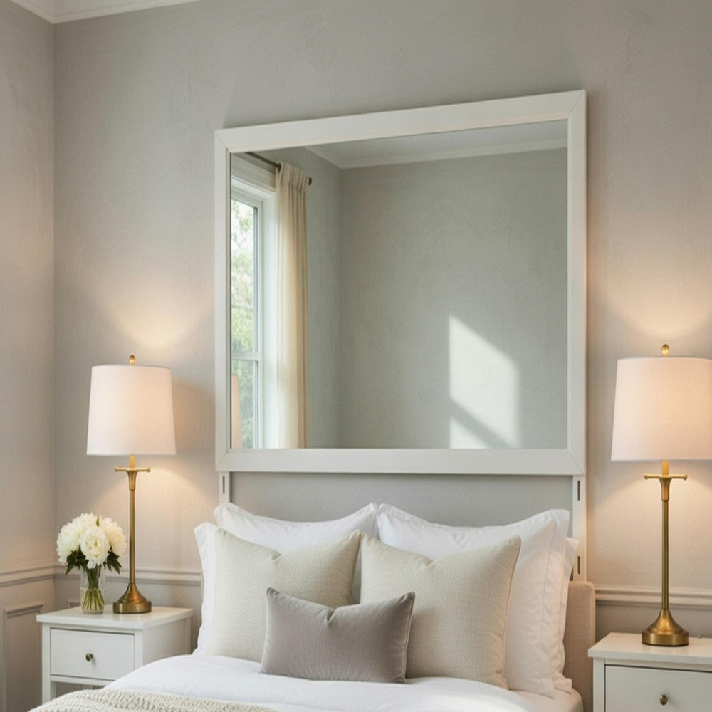Flo 38x38 Square Dresser Mirror | Picture Frame Molding | Antique White