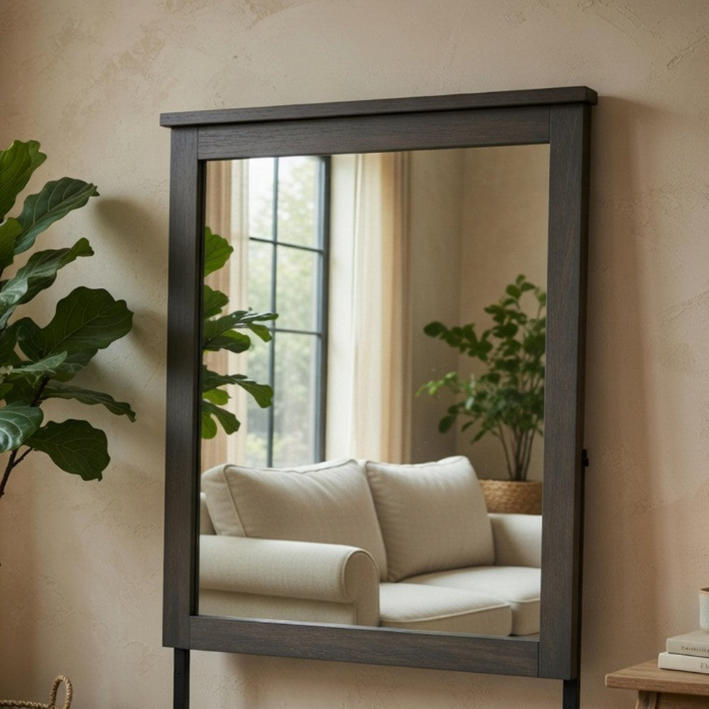 Nemy Dresser Mirror | 38x42 Rectangular Attachable Design | Rustic Gray Wood
