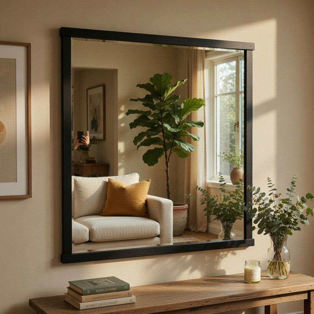 Acy Dresser Mirror | Elegant 40x40 Square Frame | Modern Black Wood