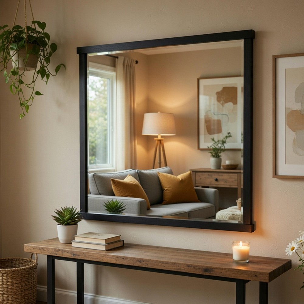 Acy Dresser Mirror | Elegant 40x40 Square Frame | Modern Black Wood