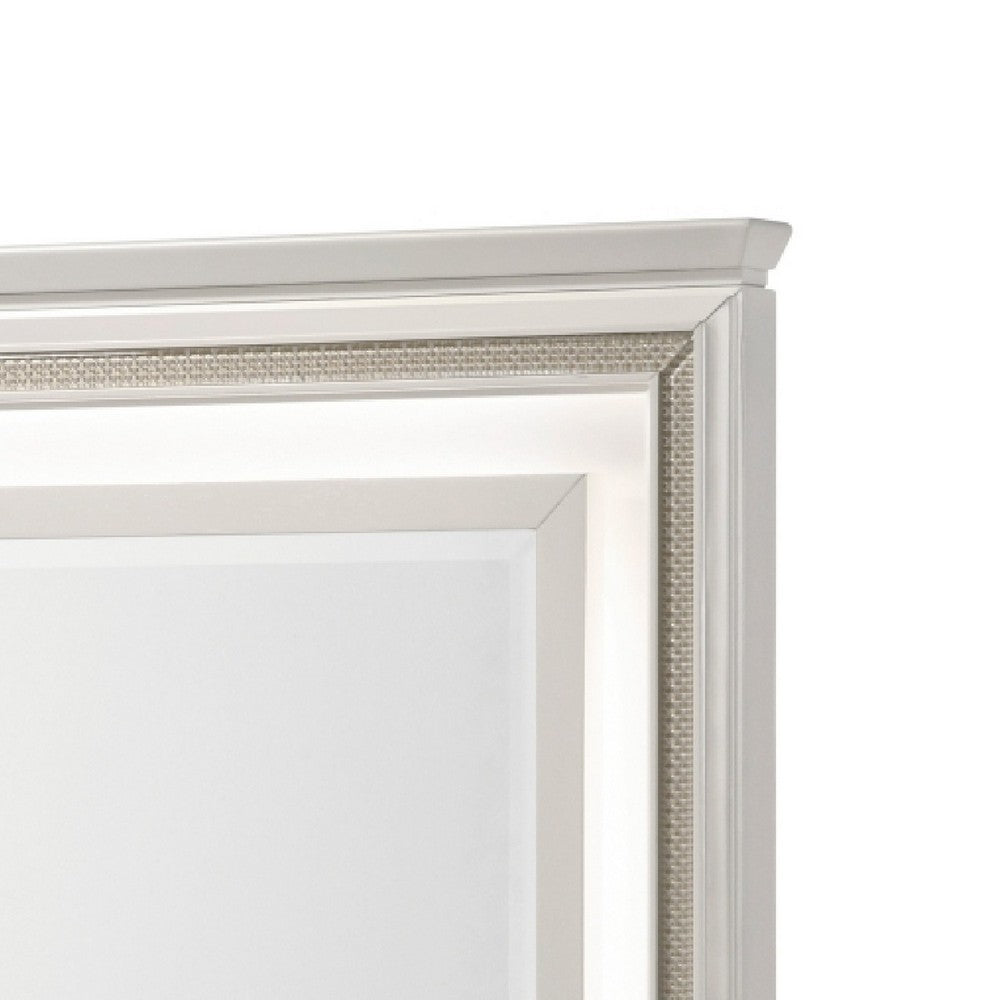 Dery Dresser Mirror with LED | White & Gold Wood Frame | 36x44 Rectangular