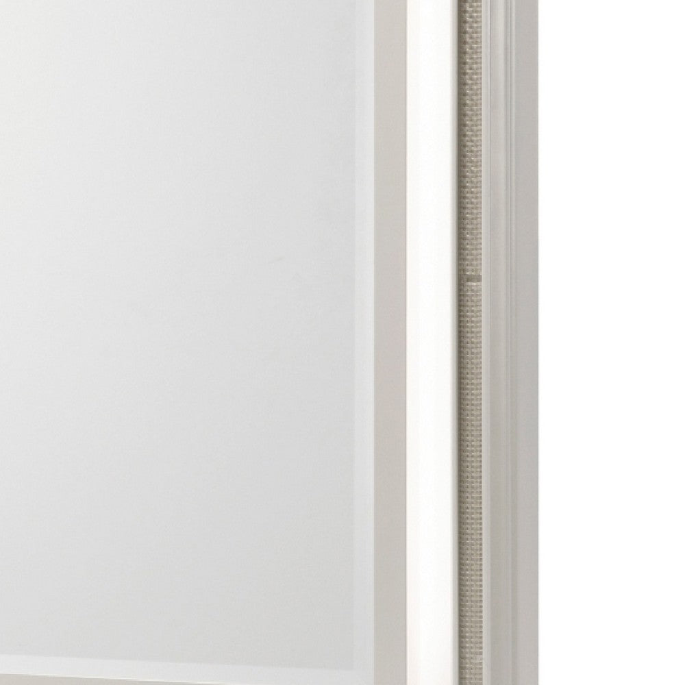 Dery Dresser Mirror with LED | White & Gold Wood Frame | 36x44 Rectangular