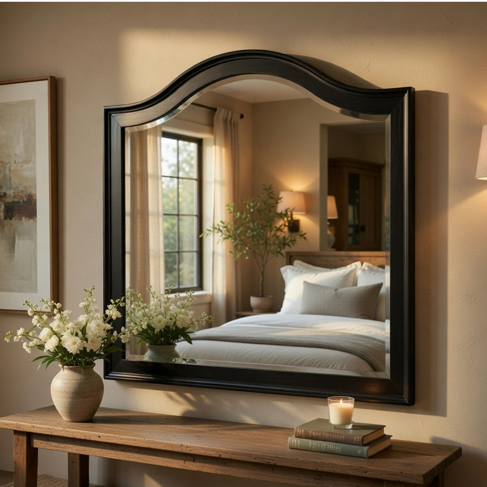Vix Dresser Mirror | 39x42 Classic Arched Frame | Charcoal Brown Wood
