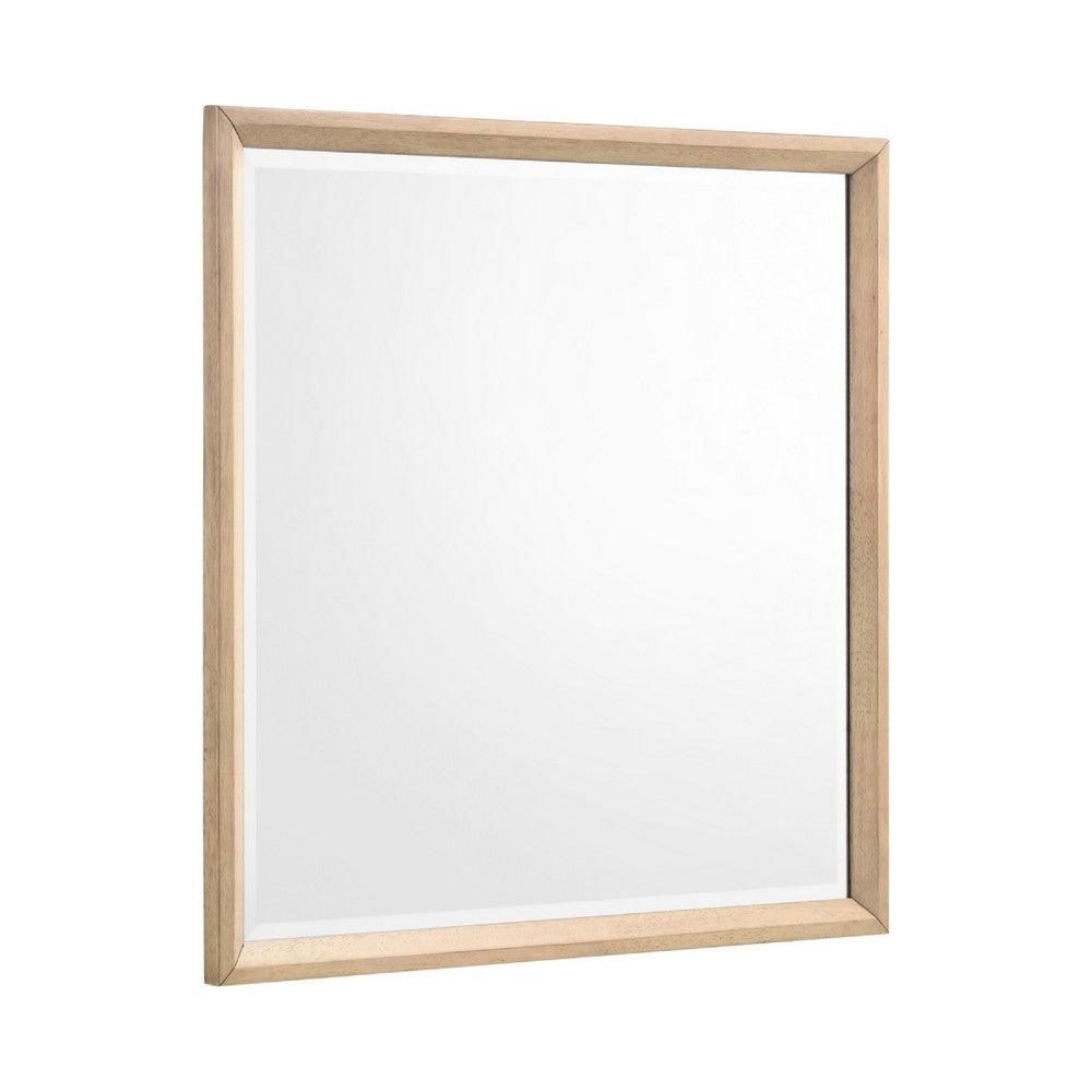 Kali Dresser Mirror | Midcentury 38x38 Square Natural Oak Brown Wood Frame