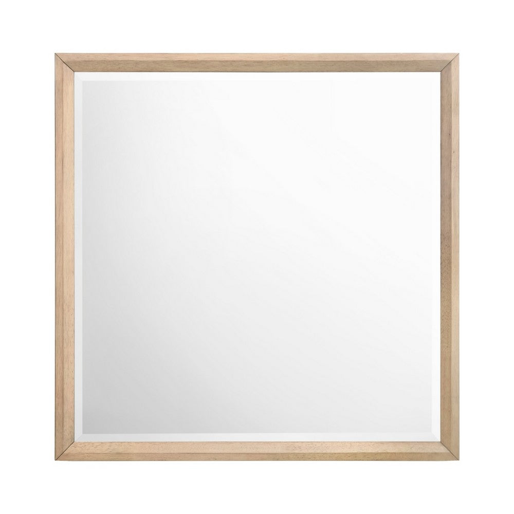 Kali Dresser Mirror | Midcentury 38x38 Square Natural Oak Brown Wood Frame