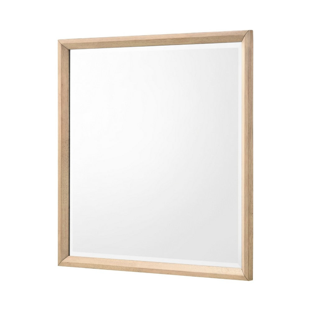Kali Dresser Mirror | Midcentury 38x38 Square Natural Oak Brown Wood Frame