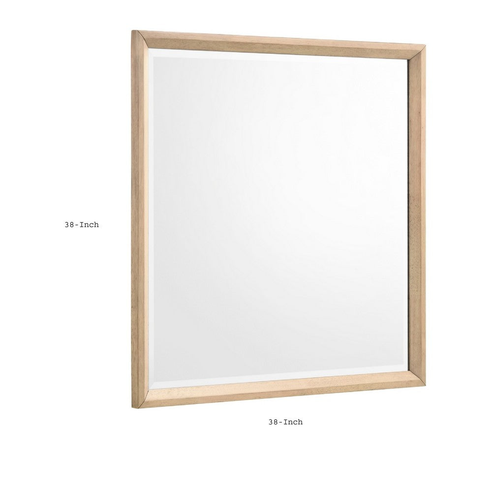 Kali Dresser Mirror | Midcentury 38x38 Square Natural Oak Brown Wood Frame