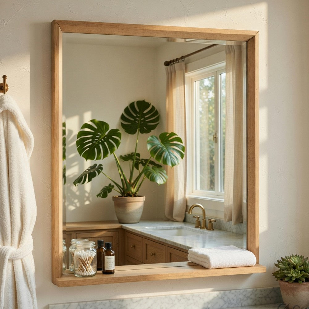 Kali Dresser Mirror | Midcentury 38x38 Square Natural Oak Brown Wood Frame