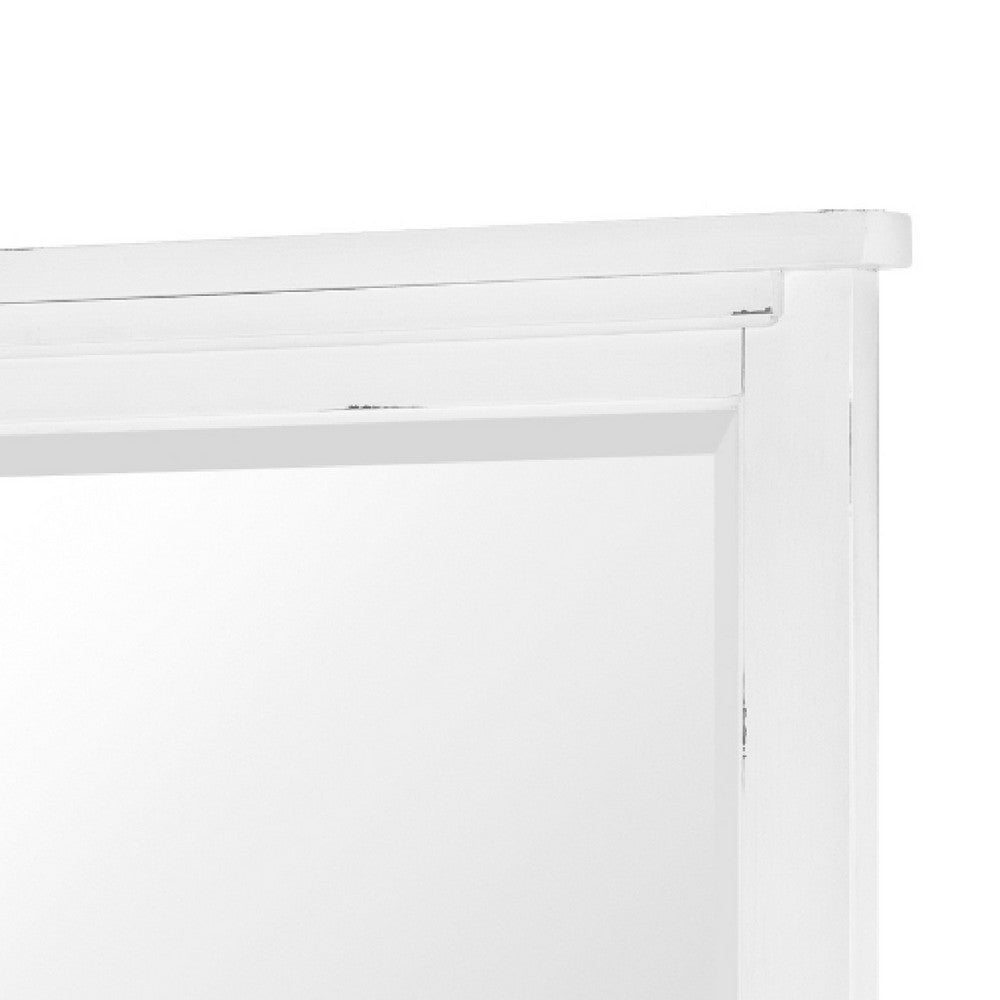 Gemi Dresser Mirror | Antique White Rub Through Finish Wood 34x39 Square
