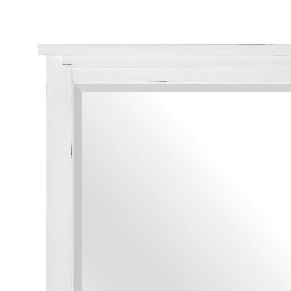 Gemi Dresser Mirror | Antique White Rub Through Finish Wood 34x39 Square