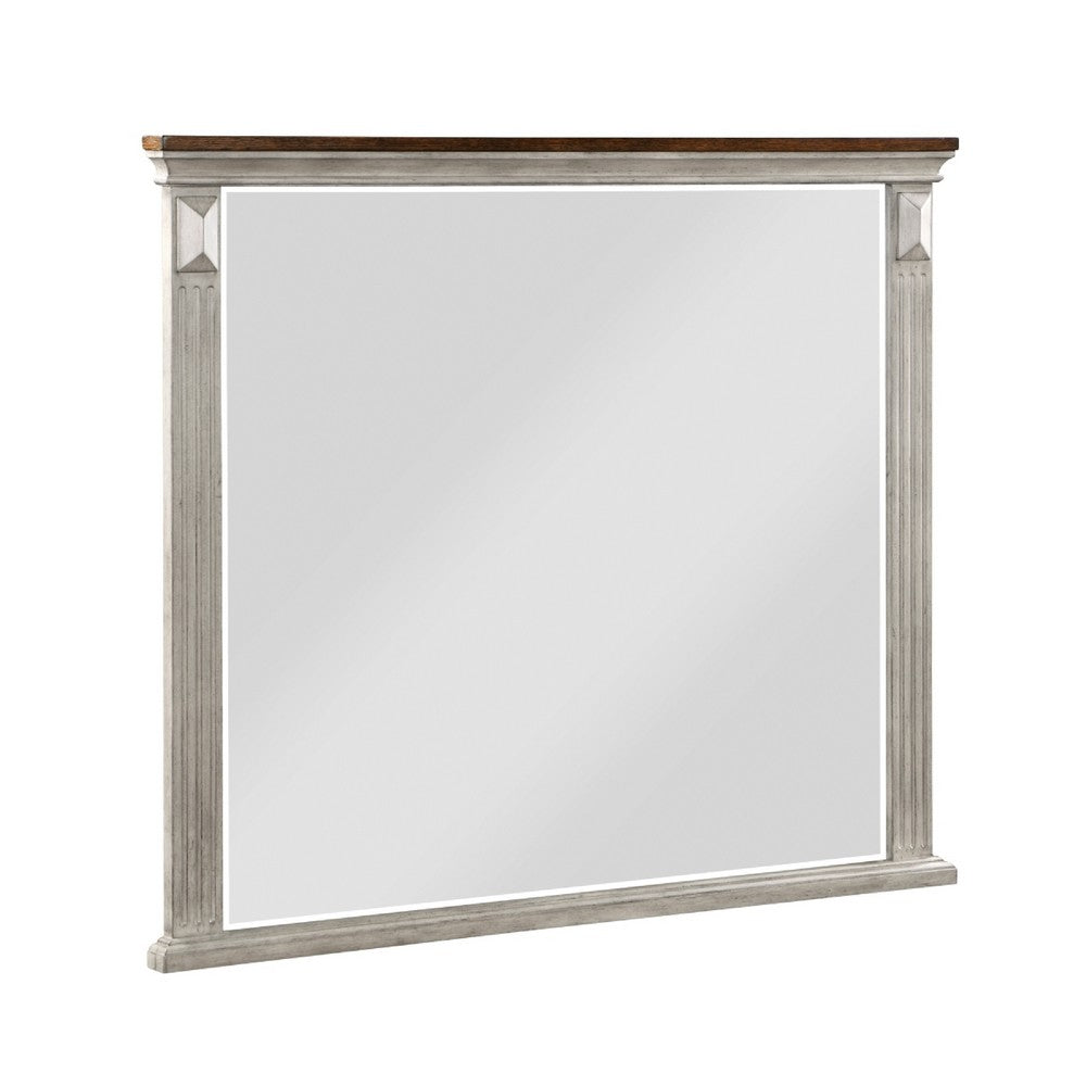 Kova Dresser Mirror | Routed Pilasters | Gray & Brown 38x47 Rectangular