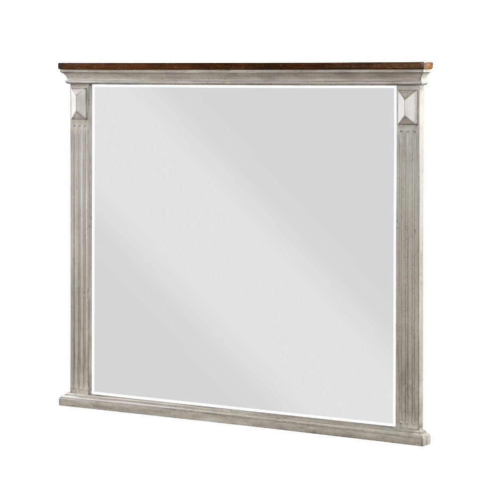 Kova Dresser Mirror | Routed Pilasters | Gray & Brown 38x47 Rectangular