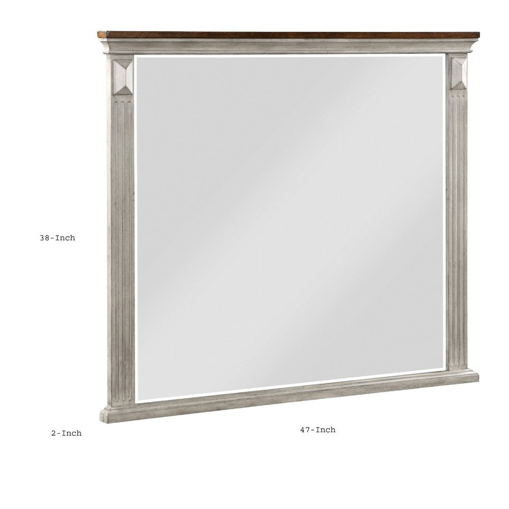 Kova Dresser Mirror | Routed Pilasters | Gray & Brown 38x47 Rectangular